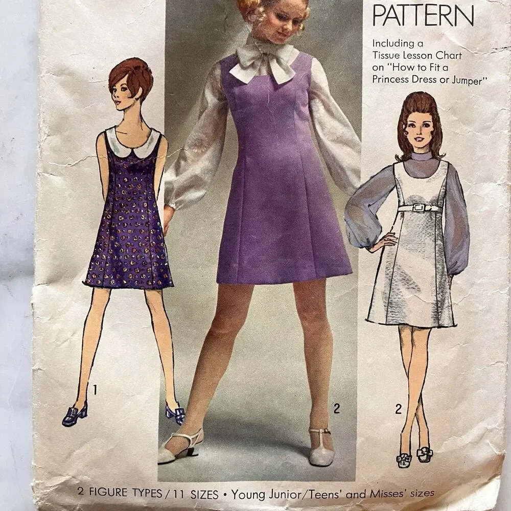Vintage 1969 Misses Jumper Dress Blouse Simplicity 8614‎ Size 14 Bust 36 CUT
